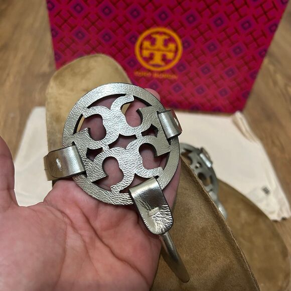 TORY BURCH TB spark gold leather cork miller cloud sandals shoes women’s 8 new - Picture 6 of 8